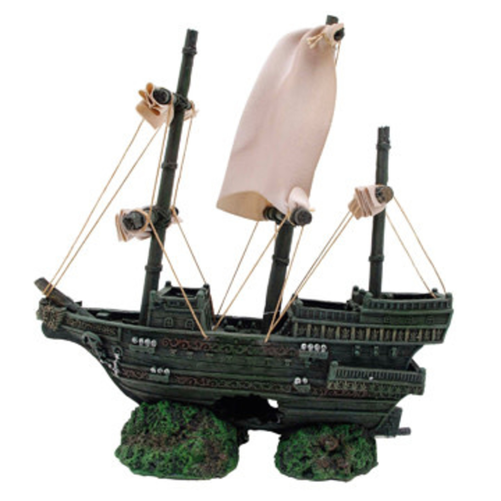 MARINA Marina Sunken Ship with Fabric Sails and Rope 9in x 5.5in x 10.25in (23 x 14 x 26 cm)
