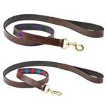 WEATHERBEETA POLO LEATHER DOG LEAD BEAUFORT BROWN/PURPLE/TEAL MEDIUM