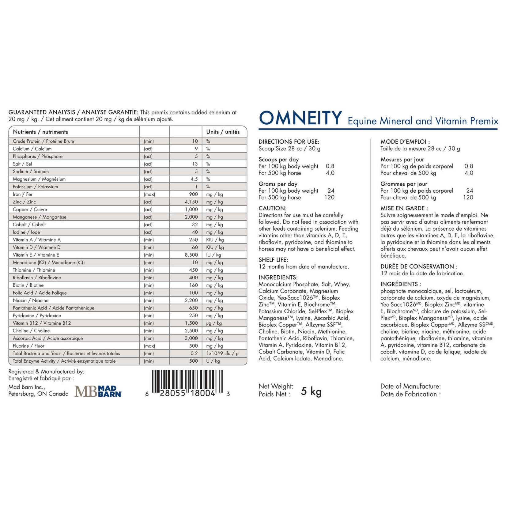 MADBARN OMNEITY – Equine Mineral and Vitamin PREMIX 5kg