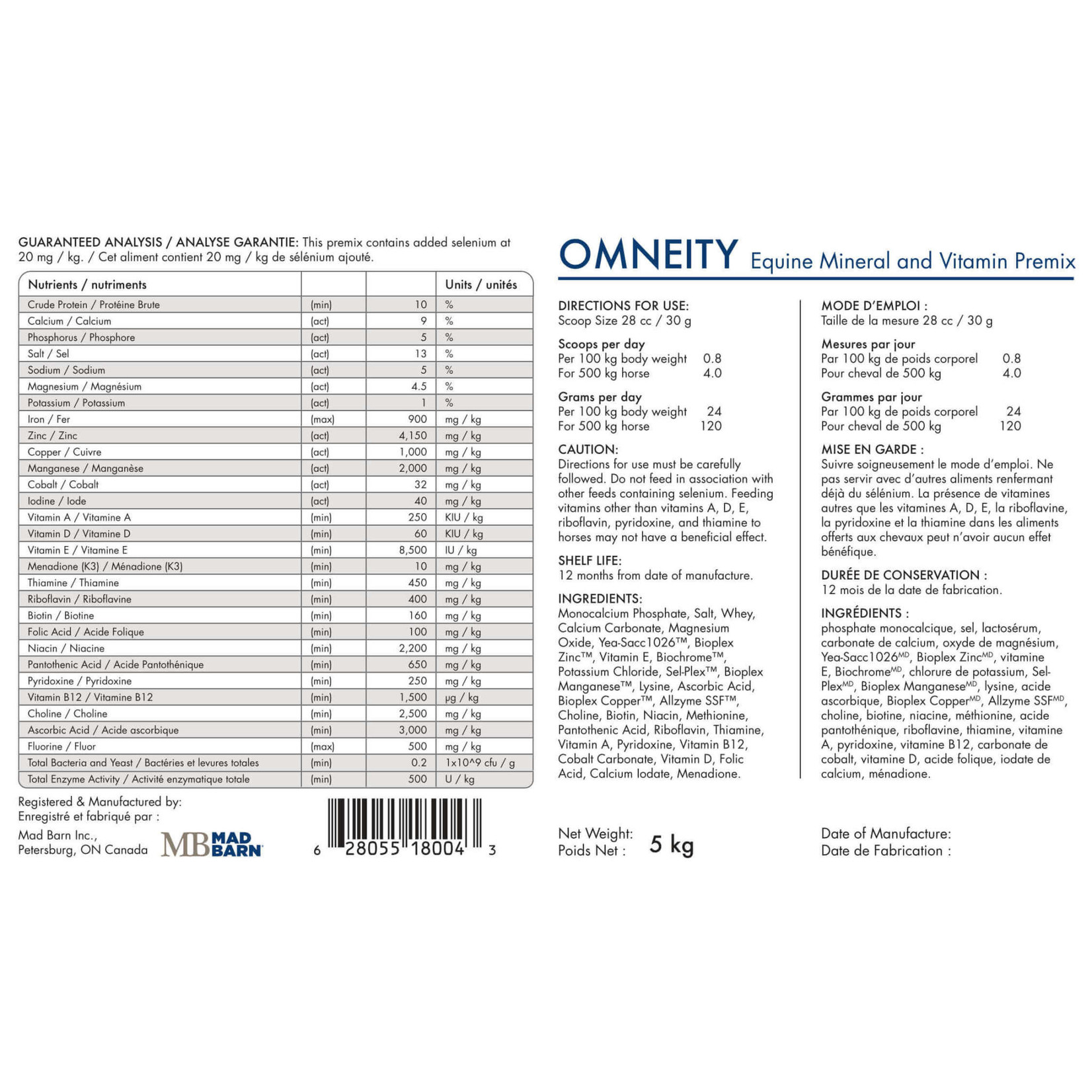 MADBARN OMNEITY – Equine Mineral and Vitamin PREMIX 25kg