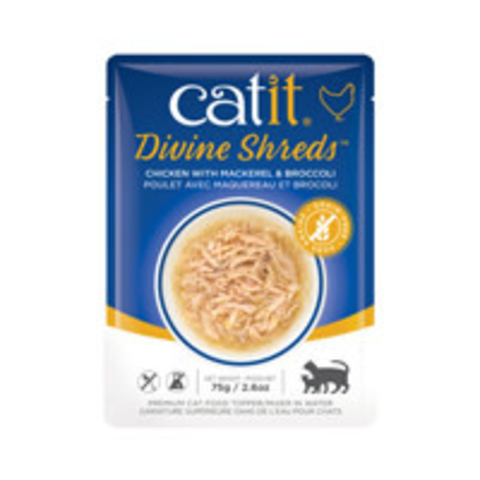 CATIT Catit Divine Shreds - Chicken with Mackerel & Broccoli - 75g Pouch