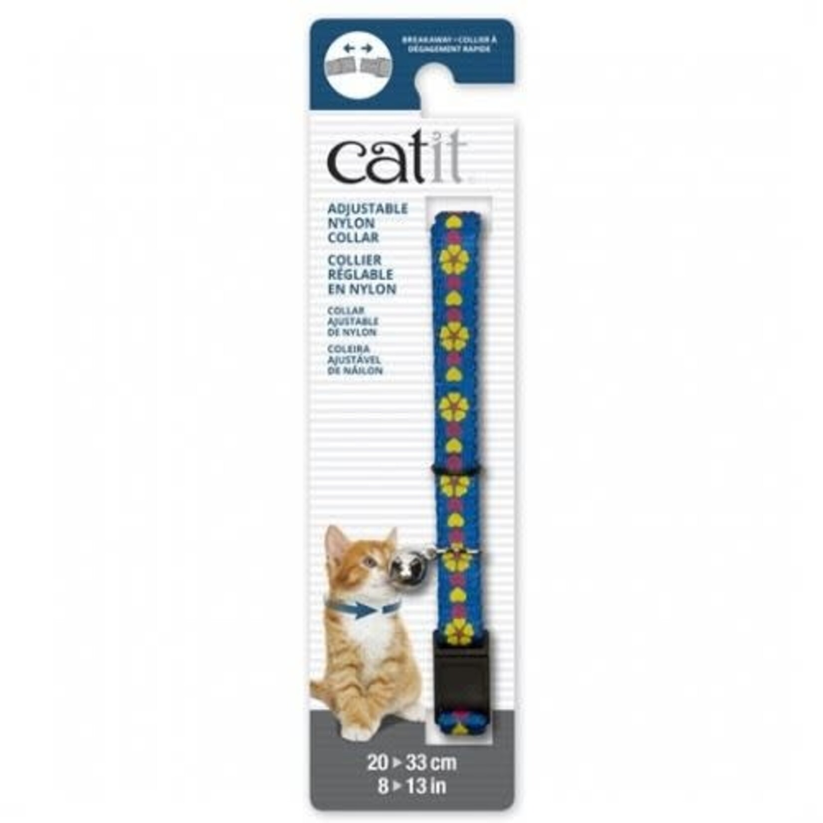 CATIT Catit Adjustable Breakaway Nylon Collar - Blue with Flowers - 20-33 cm (8-13 in)