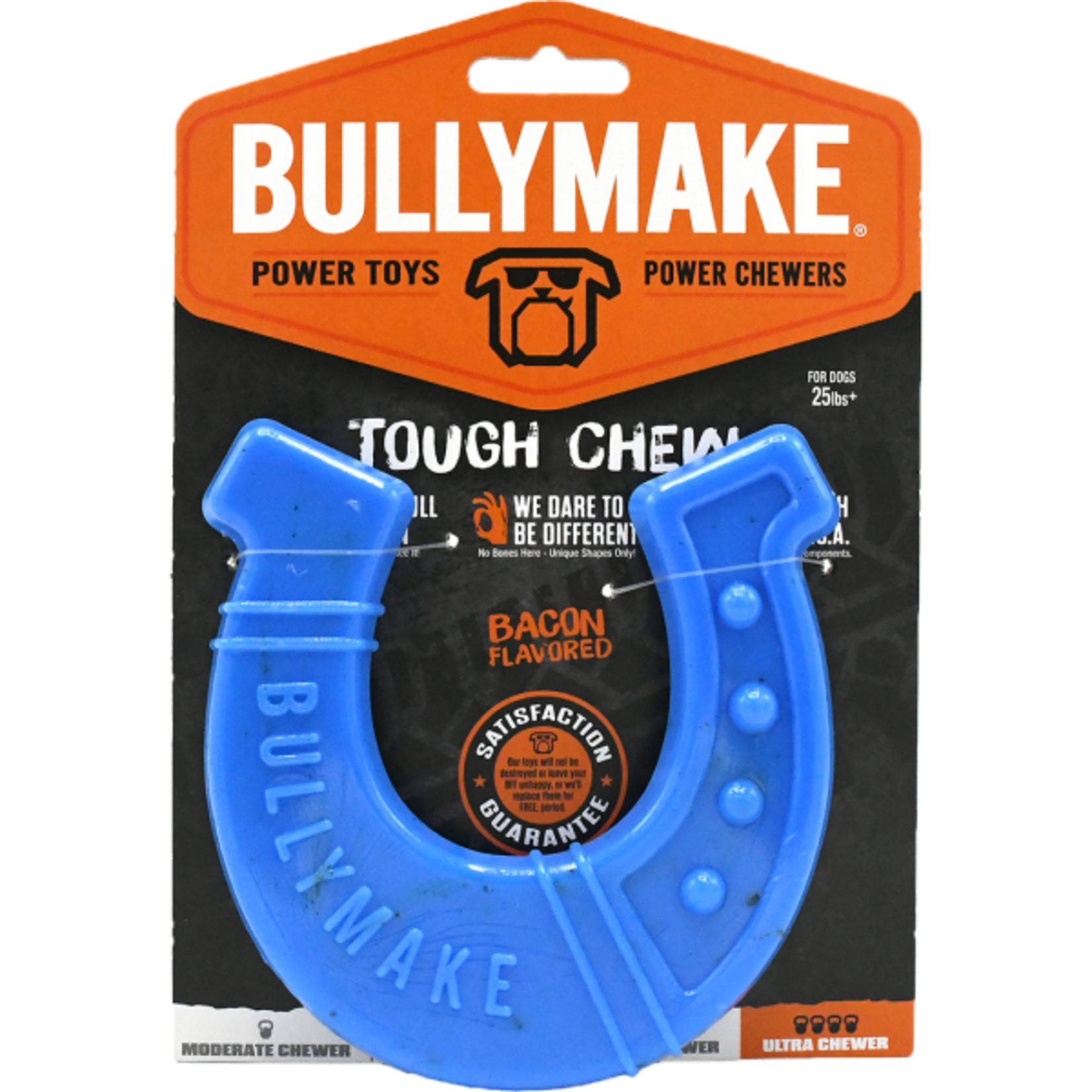 Bullymake Bullymake Dog Toy Tough Chew Nylon Horseshoe Blue Bacon Flvr
