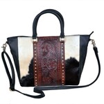 Ger Ryan Cowhide Handbag with Floral Embossed Detail