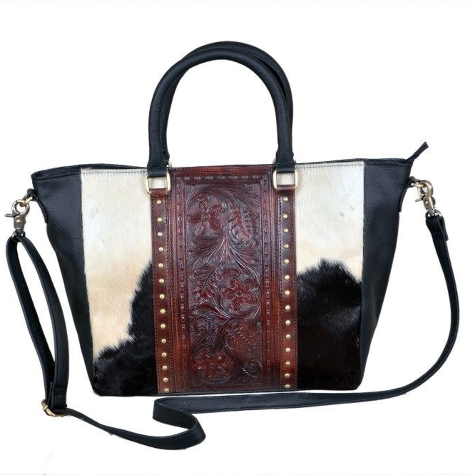Ger Ryan Cowhide Handbag with Floral Embossed Detail