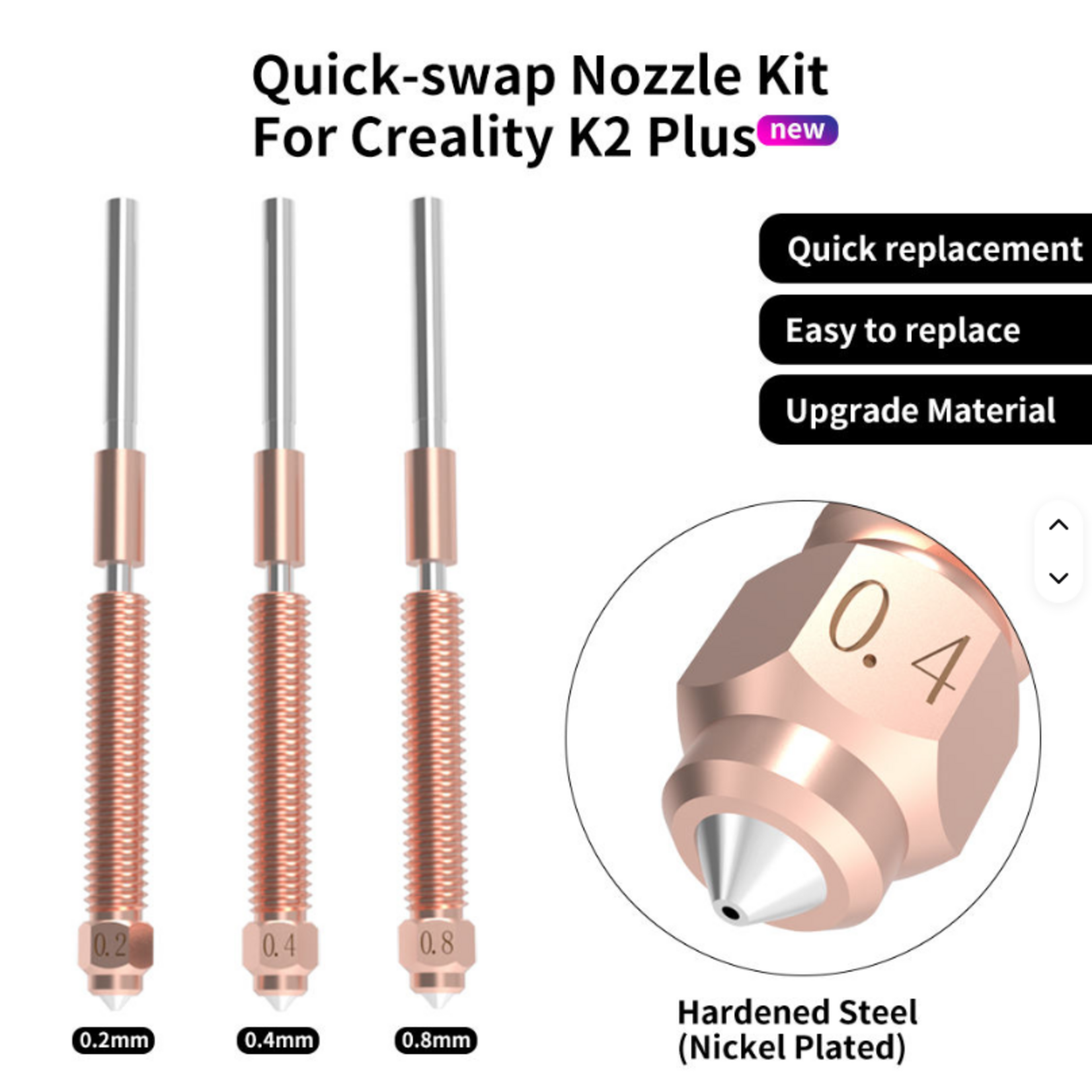 Quick-Swap Nozzle Kit 0.4 Hardened Steel Nickel Plated(3pack)