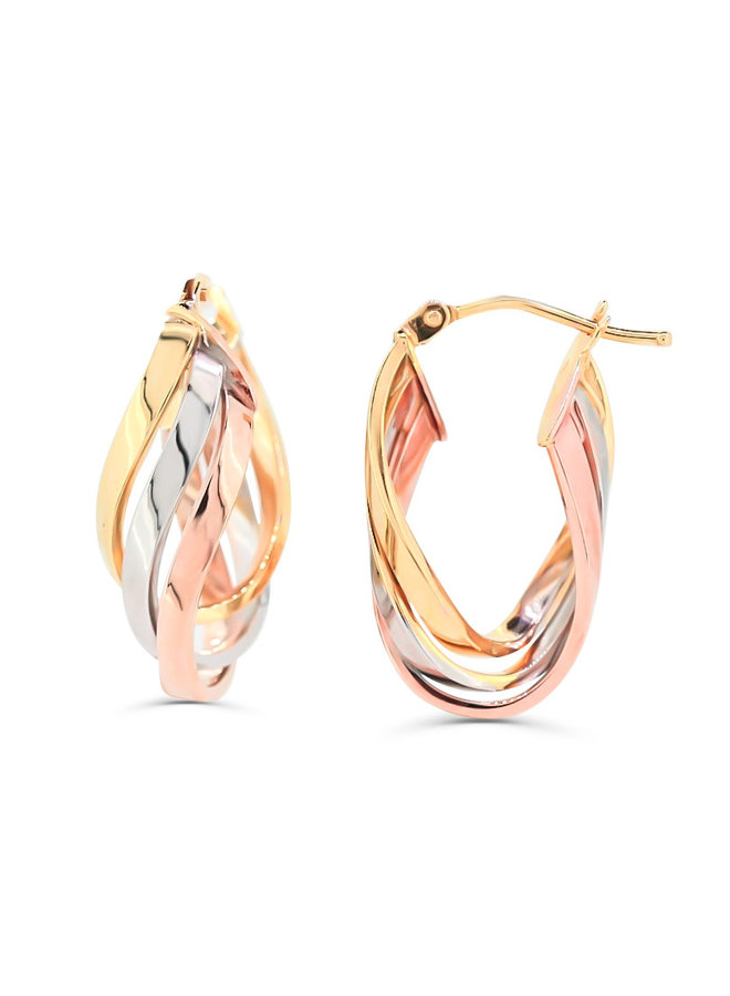 10k 3 tone twisted hoop earring