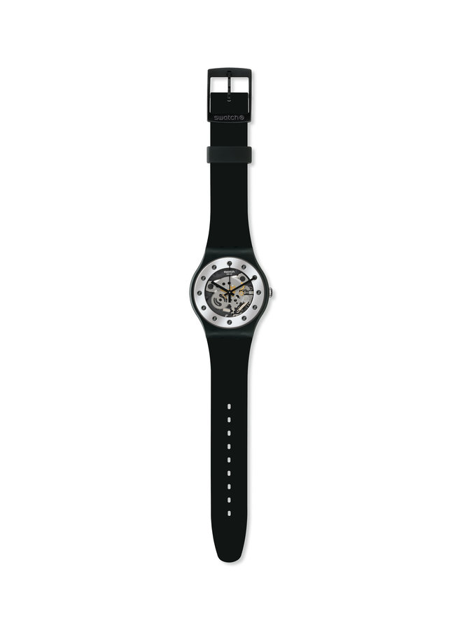 Swatch sunray glam fond argent bracelet silicone noir 47mm