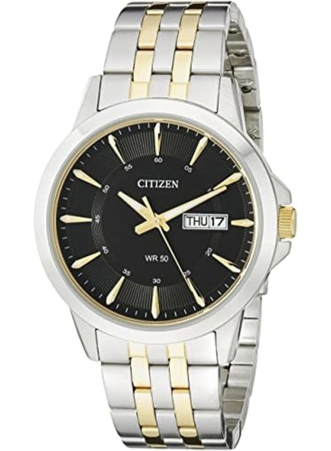 Citizen quartz men's steel 2 tones gold black background 41mm