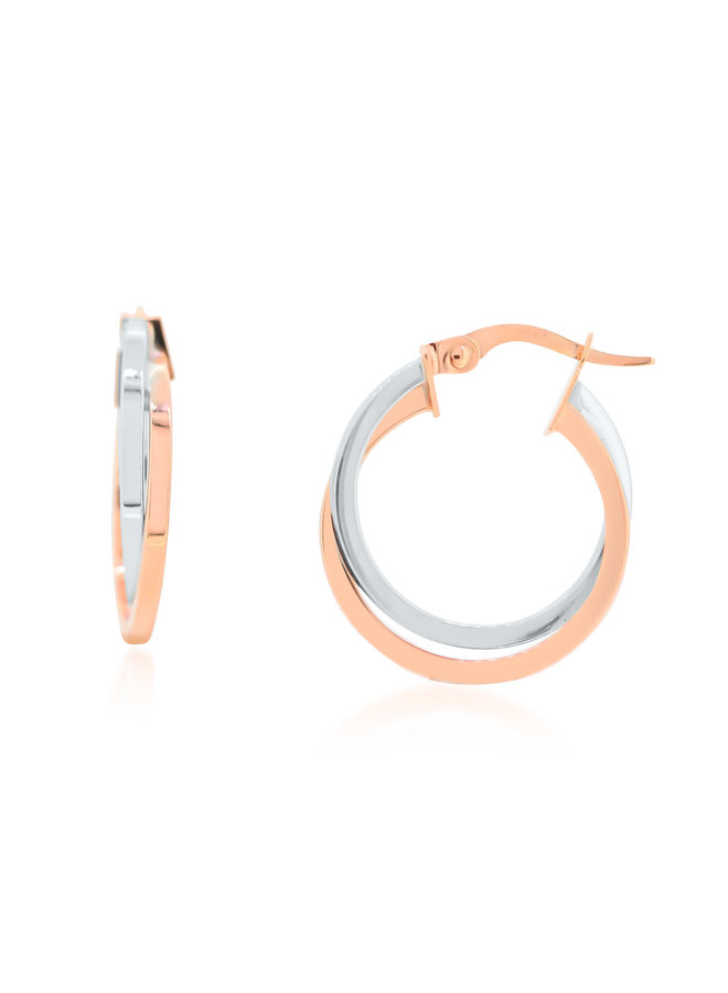 10k 2-tone white and plain pink hoop earring 18mm