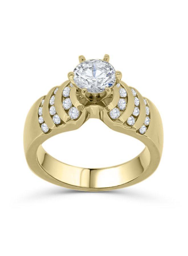 14k yellow gold solitaire moissanite and diamond ring