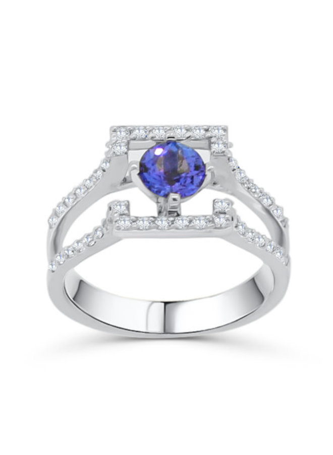 Bague à diamants et tanzanite or blanc 10k