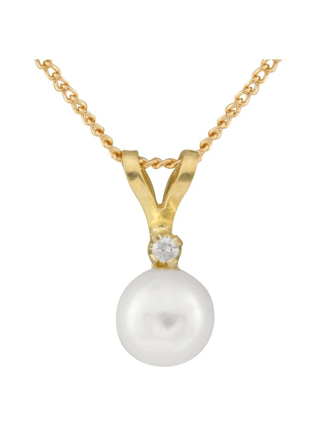 Pendentif 14k jaune perle eau salée 5mm diamant 0.01ct chaine incluse 17''