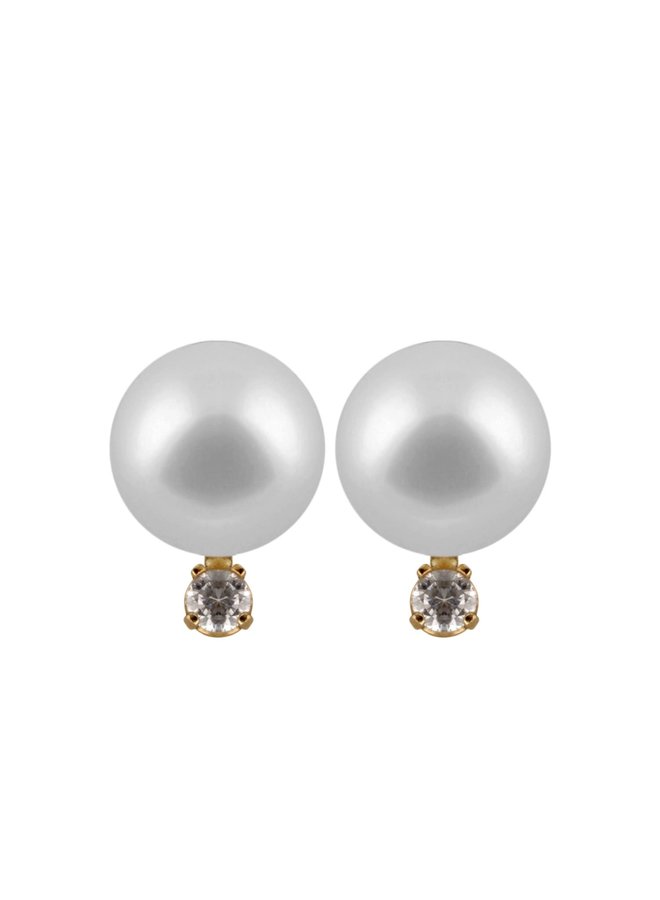 14k yellow freshwater pearl earring 6mm with zircon