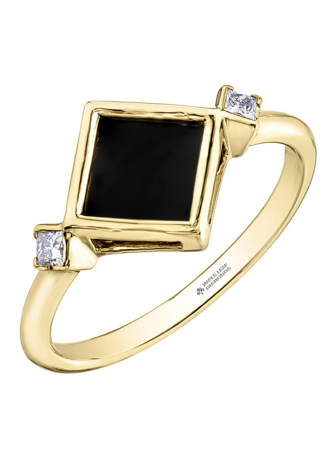 Ring 10k yellow onyx=6x6mm & diamond 2x0.044ct SI2 G