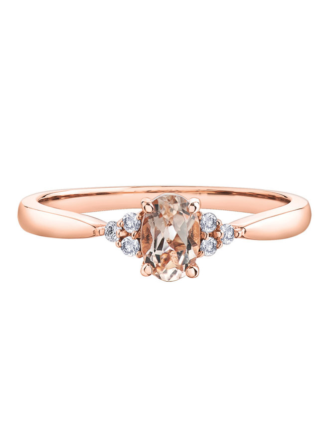 10k pink morganite 6x4 mm diamond 6x0.01ct ring I GH