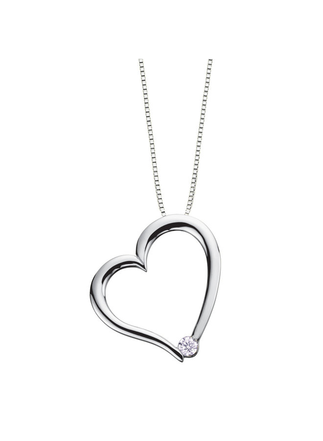 Ensemble 10k blanc pendentif coeur diamant=0.036ct I G