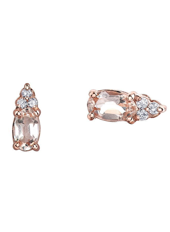 10k rose gold earrings 2 morganite 5x3 mm diamond 6=0.05ct I GH