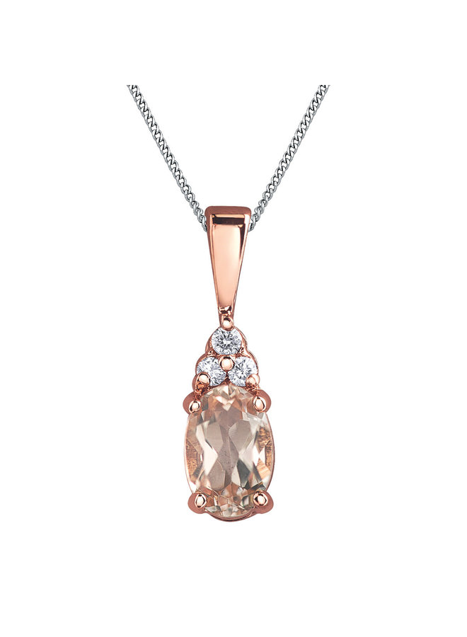 Chain and pendant 2 tone 10k morganite 6x4 mm diamond 3x0.01ct I GH