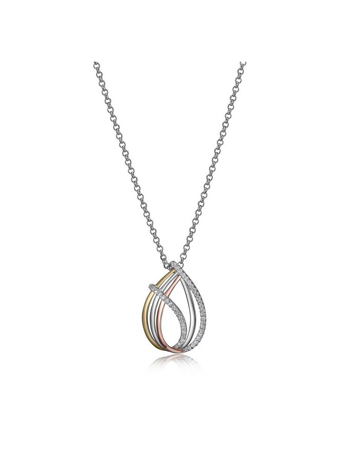 Pendant .925 ELLE Ocean 3 tones cubic chain included 18" + 2" extension