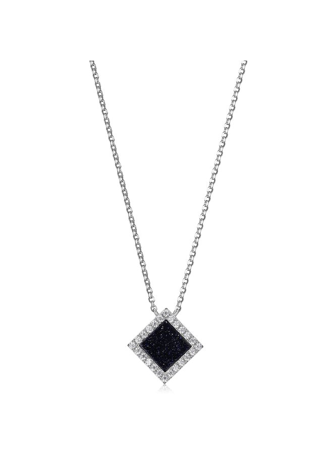 Collier .925 pendentif carrée avec zircon noir et blanc 17''