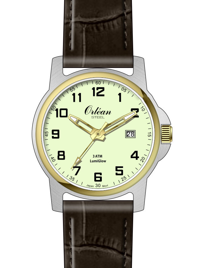 Orlean lumiglow 2-tone steel brown leather strap 35mm