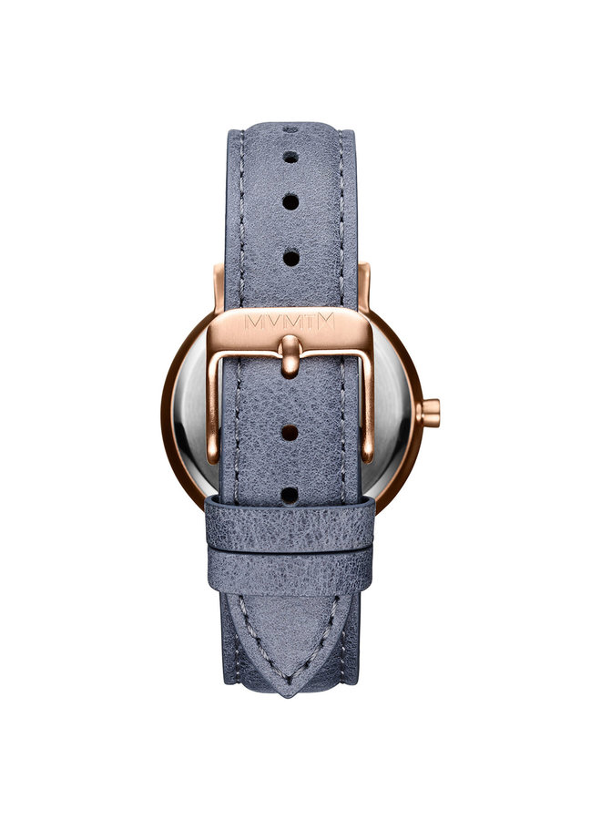 MVMT dame acier rosé bracelet cuir bleu 34mm