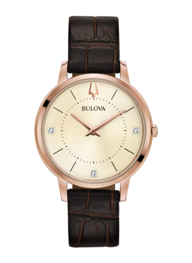 Bulova acier rosé diamant bracelet cuir brun 36mm