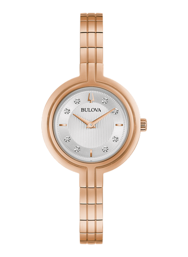 Bulova dame acier rosé fond blanc diamant 30mm