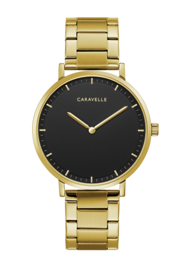 Caravelle homme acier doré fond noir 39mm