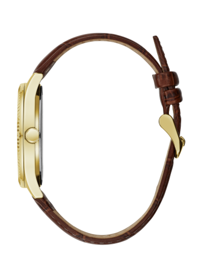 Caravelle homme acier doré bracelet cuir brun 41mm