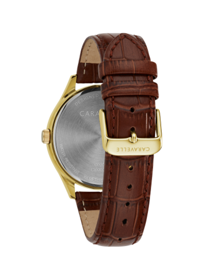 Caravelle homme acier doré bracelet cuir brun 41mm