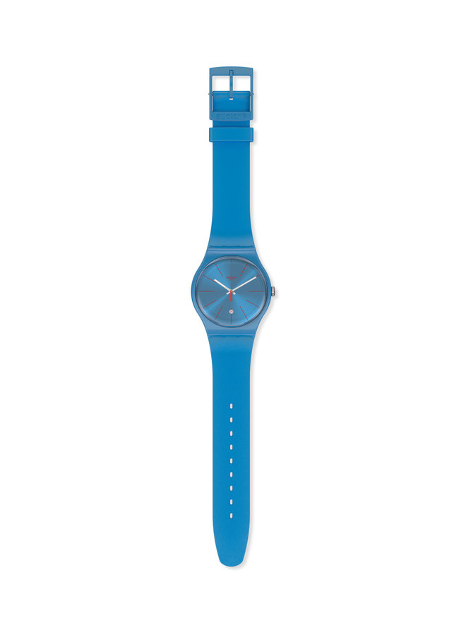 Swatch back and lagoon blue silicone strap 41mm