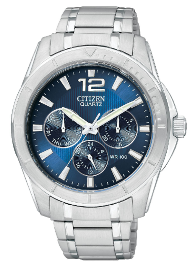 Citizen quartz acier fond bleu 40mm