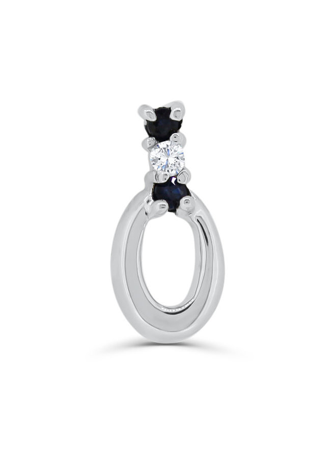 10k white gold pendant with a diamond and 2 sapphires