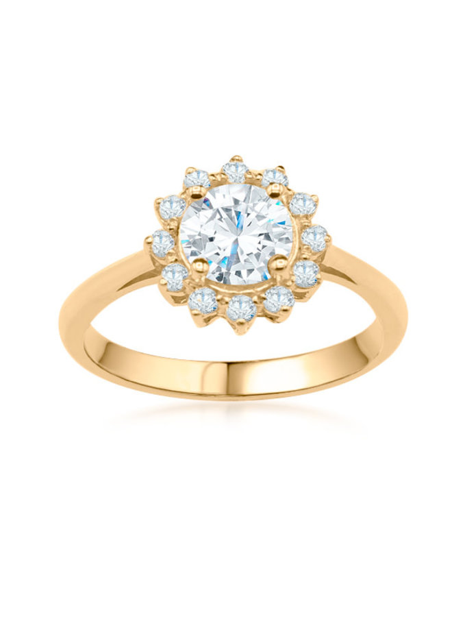 10k yellow halo zircon ring 1x6.5mm 12x2mm