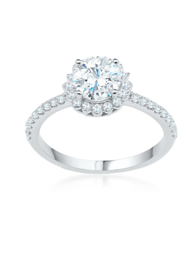14k white diamond halo ring 1x1.03ct SI1 color GH 26=0.33ct SI GH