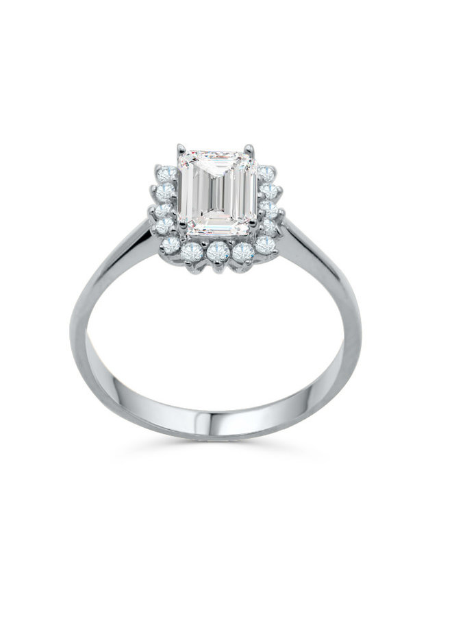 Bague 10k blanc zircon taille émeraude