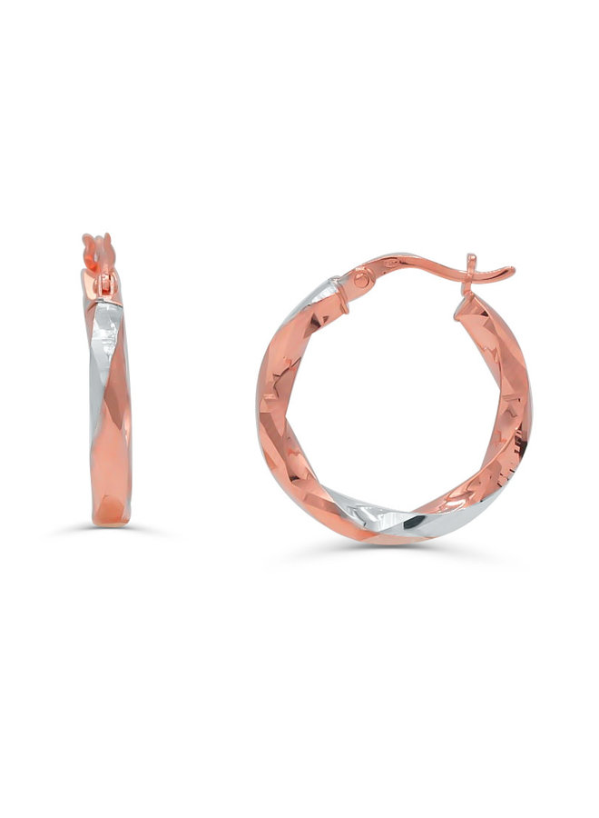 Boucles d'oreilles 10k rose anneaux coupe diamant 15mm