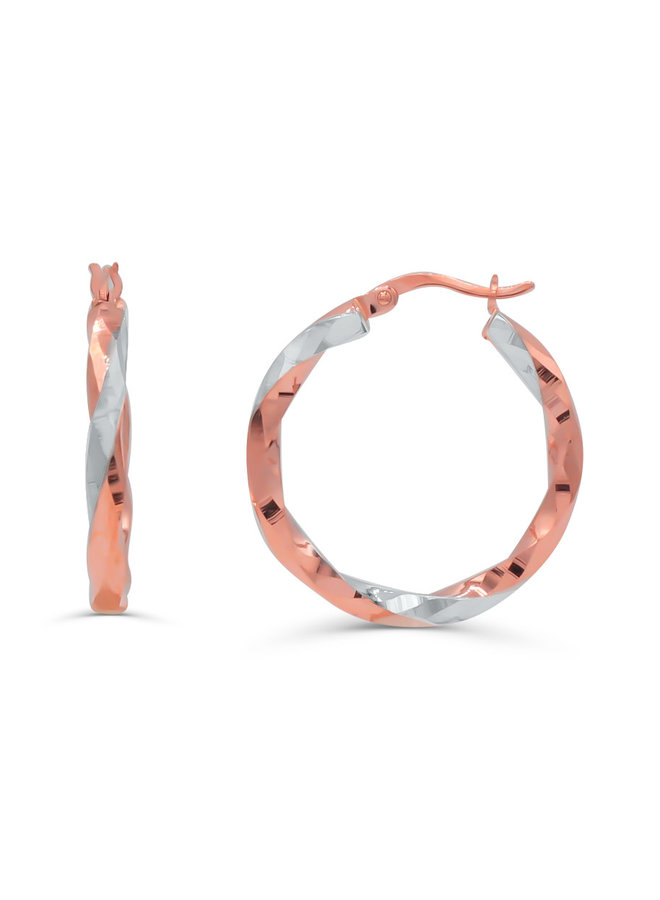 Boucles d'oreilles 10k rose anneaux coupe diamant 20mm