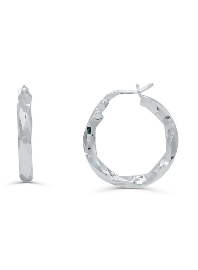 Boucles d'oreilles 10k blanc anneaux coupe diamant 25mm