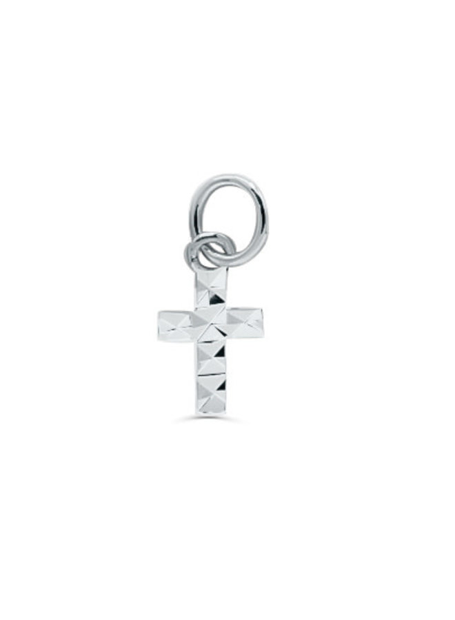 Pendentif 10k blanc croix coupe diamant enfant