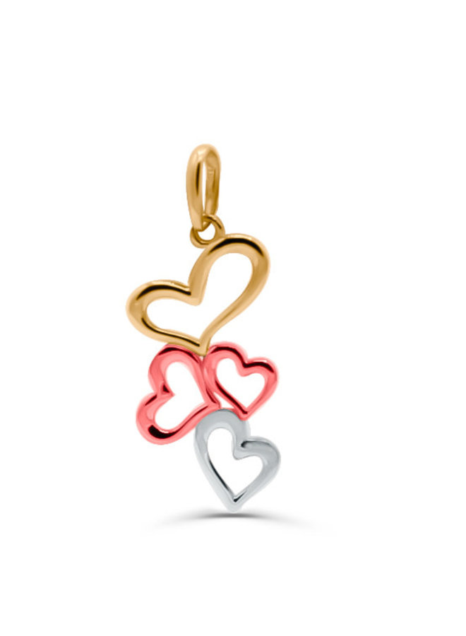 Pendentif 10k 3 tons coeurs