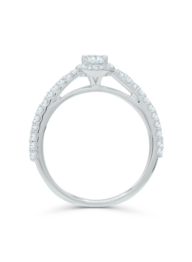 Bague 14k blanc diamant halo 1x0.42   20=0.25ct SI1 GH