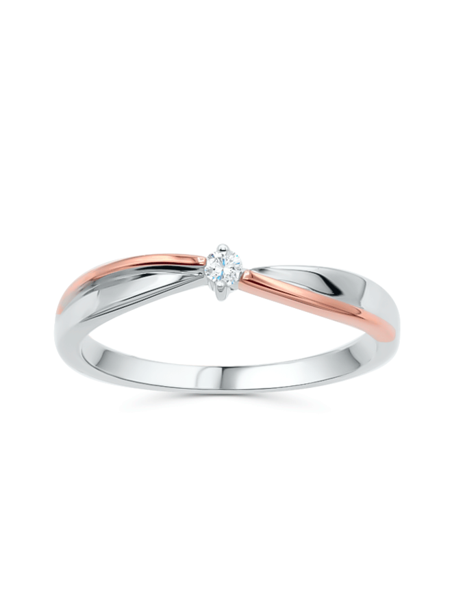 Bague diamant 10k rose blanc 1x0.04ct I GH