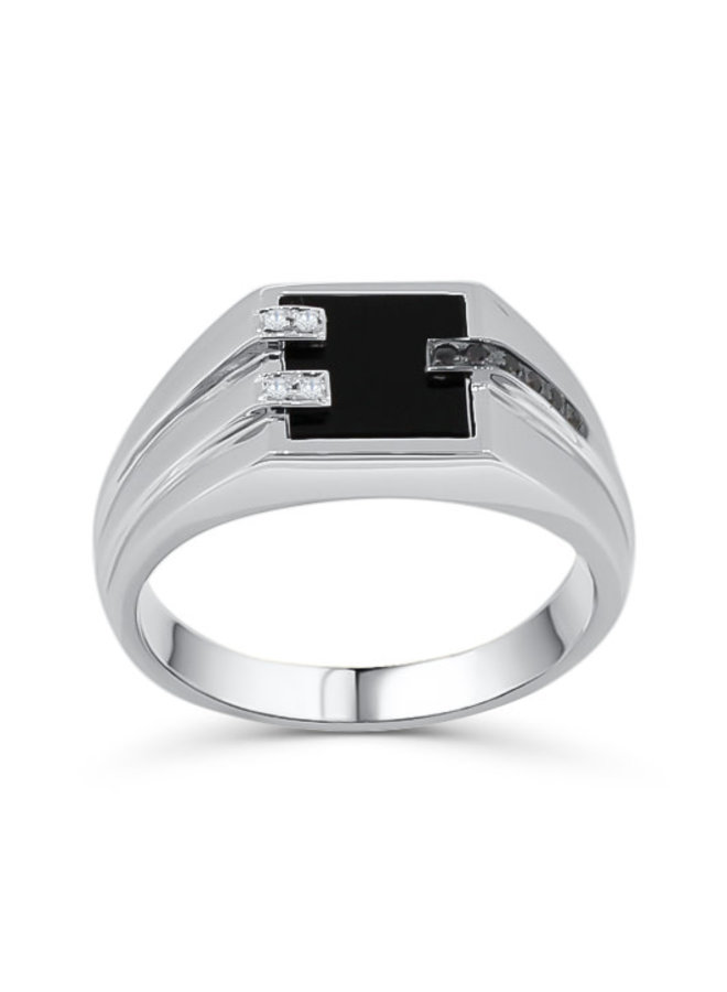 Bague homme 10k blanc diamant 4=0,02ct onyx