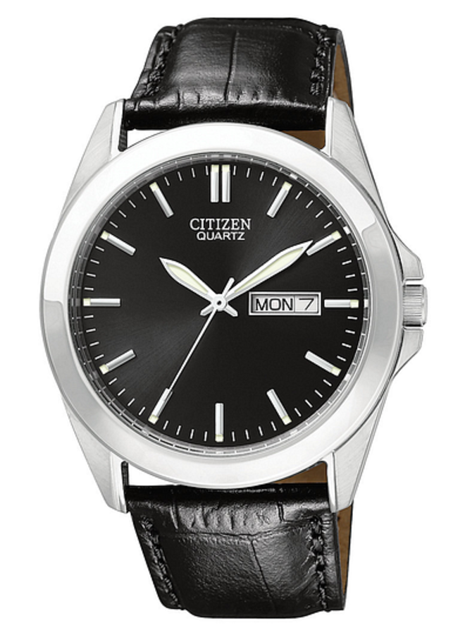 Citizen acier cuir noir