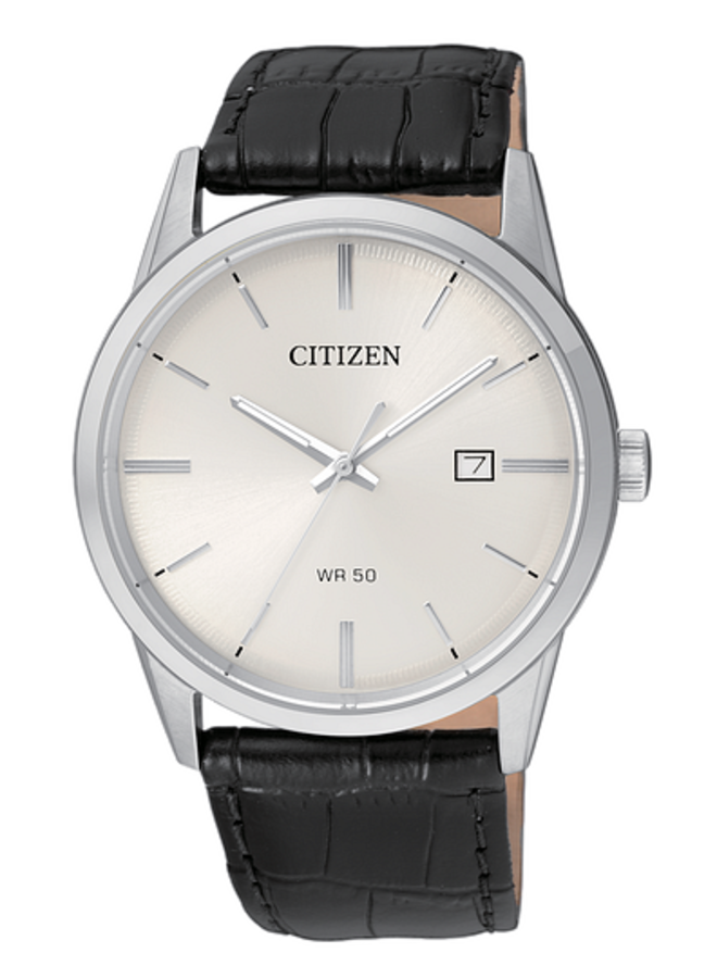 Citizen homme acier cuir noir