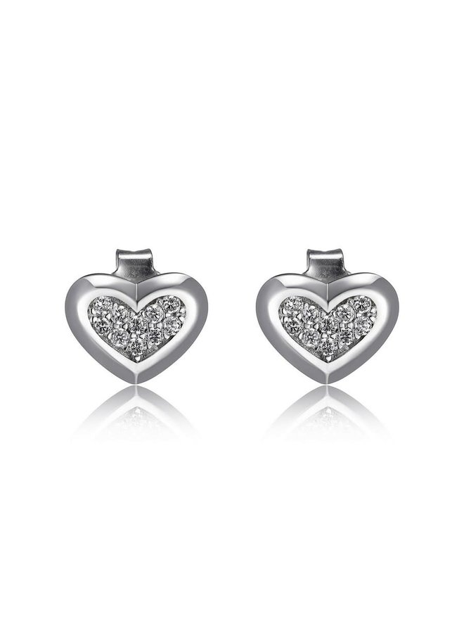 Silver fixed heart earring with zircon