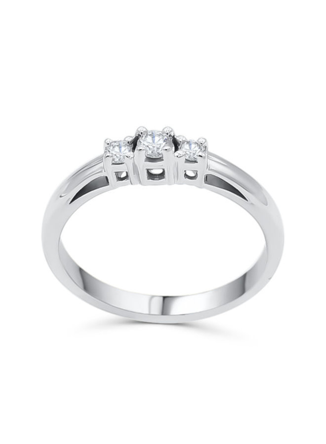Trinity 10k white ring diamond 1x0.10ct 2 x0.05ct I GH